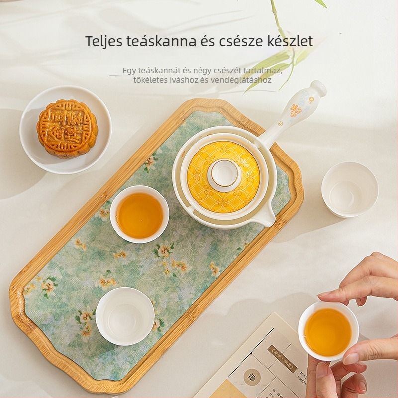 Songfa csontporcelán teáskészlet virágos nyuszi mintával, Gongfu teáskészlet díszdobozban