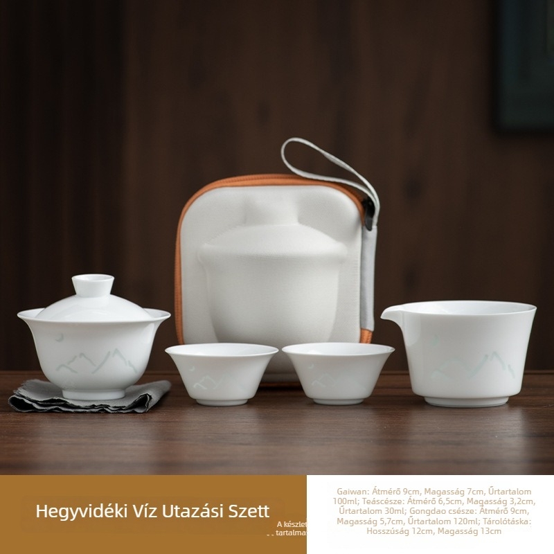 Utazó gaiwan teás készlet egy teáskannával és két bögrével, hordozható tárolótáskával, könnyű kempingezéshez