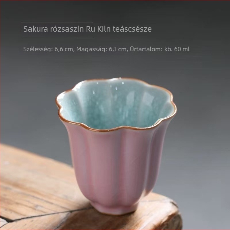 Rózsaszín porcelán teáscsésze krakel-glazúrral és virágos levél mintával