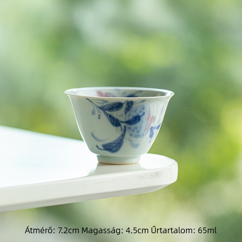 Antik kék-fehér gránátalmás teáscsésze, Gongfu teáskészlet, kerámia, retro 50 ml, egy csésze