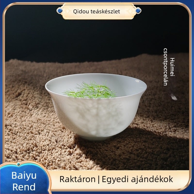 Ultra vékony csontporcelán teáscsésze Gongfu teához, kis fehér jáde hatású pohár, kerámia teás kellék, személyre szabható – egy darab