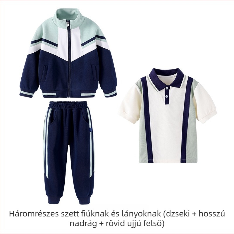 Gyerekek iskolai egyenruha készlet – általános iskolás gyerekeknek, tavasz–ősz ruházat, campus stílus, három darabos készlet