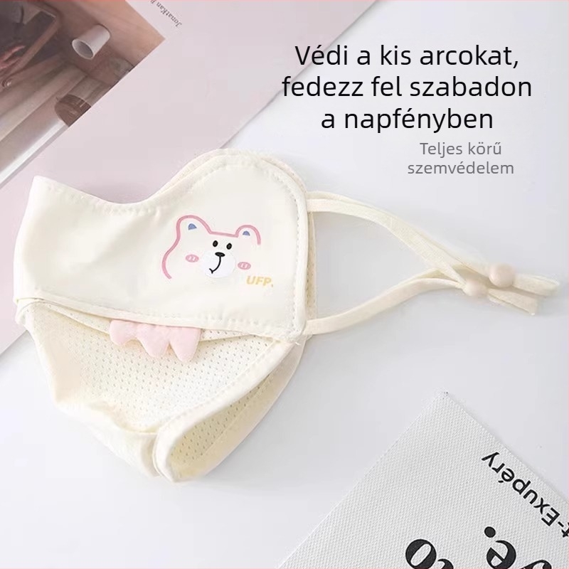 Gyermekek UV-védő arcmaska ice silk anyagból, tavasz–nyár, aranyos cartoon dizájn