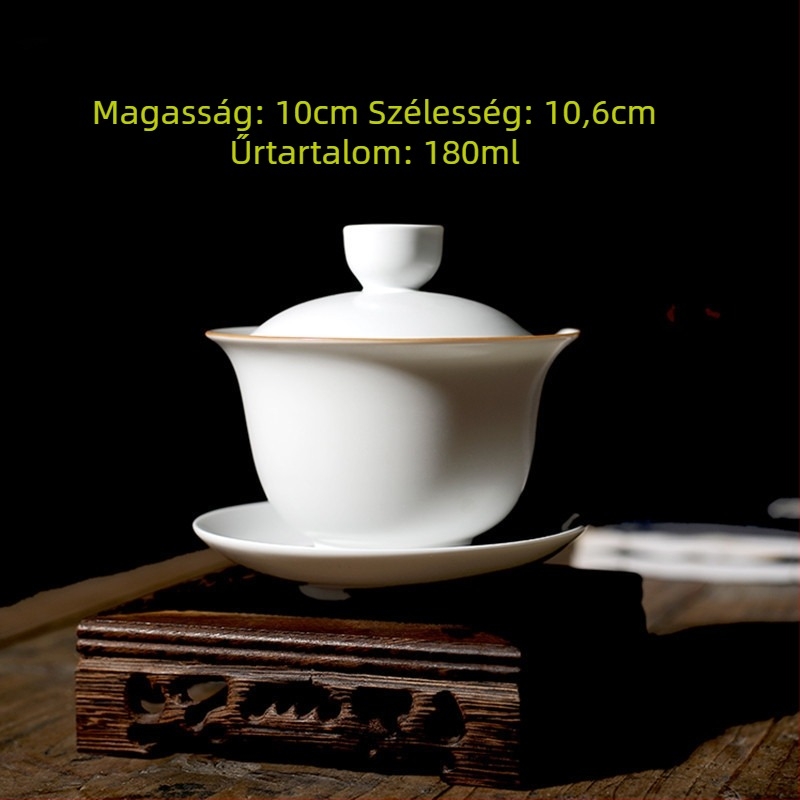 Matte felületű kerámia fedeles teázó tál, 180 ml, nagy méretű háromrészes készlet, fehér porcelán, testreszabható