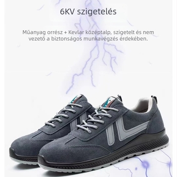 Hegesztéshez izolált biztonsági cipő acélorral, perforáció- és ütésvédelmi, valódi nubuk bőr, antistatikus, csúszásmentes, védelem szikrák és égés ellen