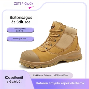 Bőr munkavédelmi csizma acélorrú és oldalsó cipzárral, ütésálló, áthatolás elleni, csúszásmentes, kopásálló
