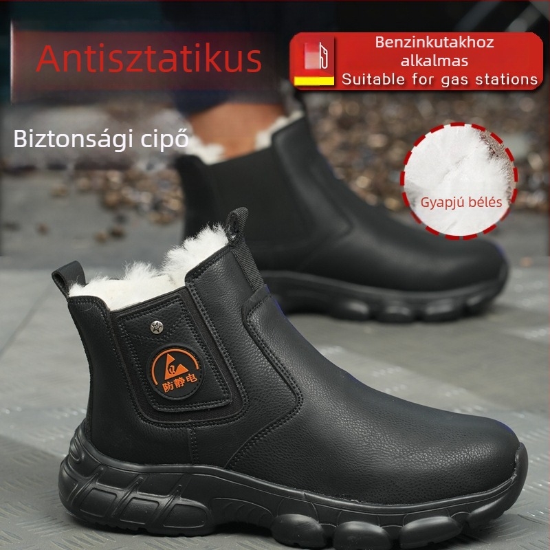 Téli antistatikus cipő mikroszálas bőrből, uniszex, középmagasságú, acélbetét nélkül, könnyű, hidegálló