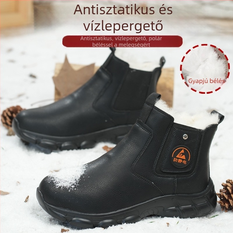 Téli antistatikus cipő mikroszálas bőrből, uniszex, középmagasságú, acélbetét nélkül, könnyű, hidegálló