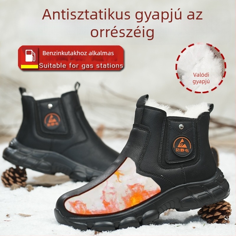 Téli antistatikus cipő mikroszálas bőrből, uniszex, középmagasságú, acélbetét nélkül, könnyű, hidegálló