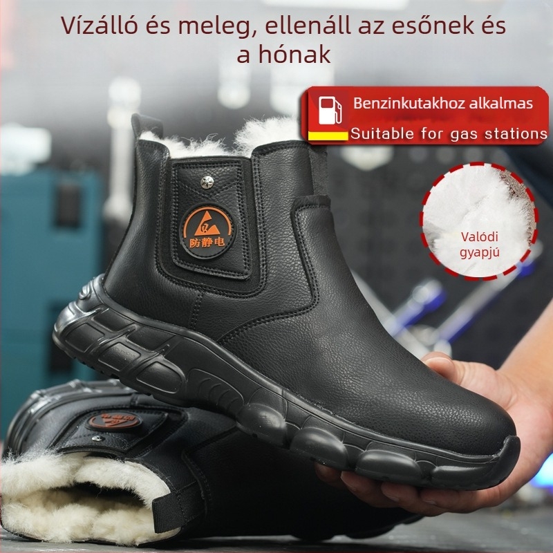 Téli antistatikus cipő mikroszálas bőrből, uniszex, középmagasságú, acélbetét nélkül, könnyű, hidegálló