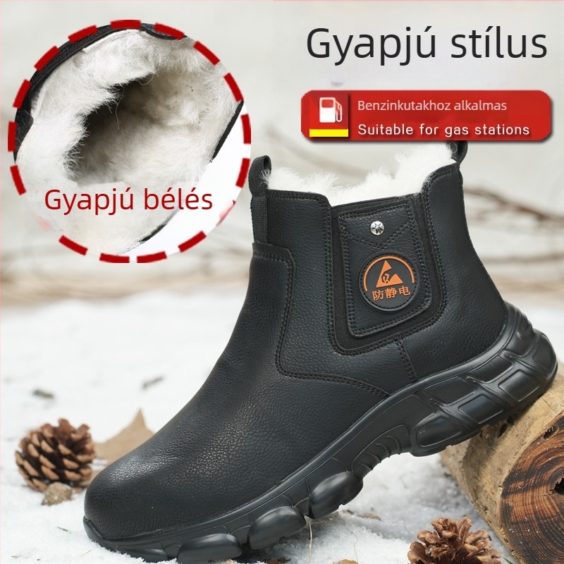 Téli antistatikus cipő mikroszálas bőrből, uniszex, középmagasságú, acélbetét nélkül, könnyű, hidegálló