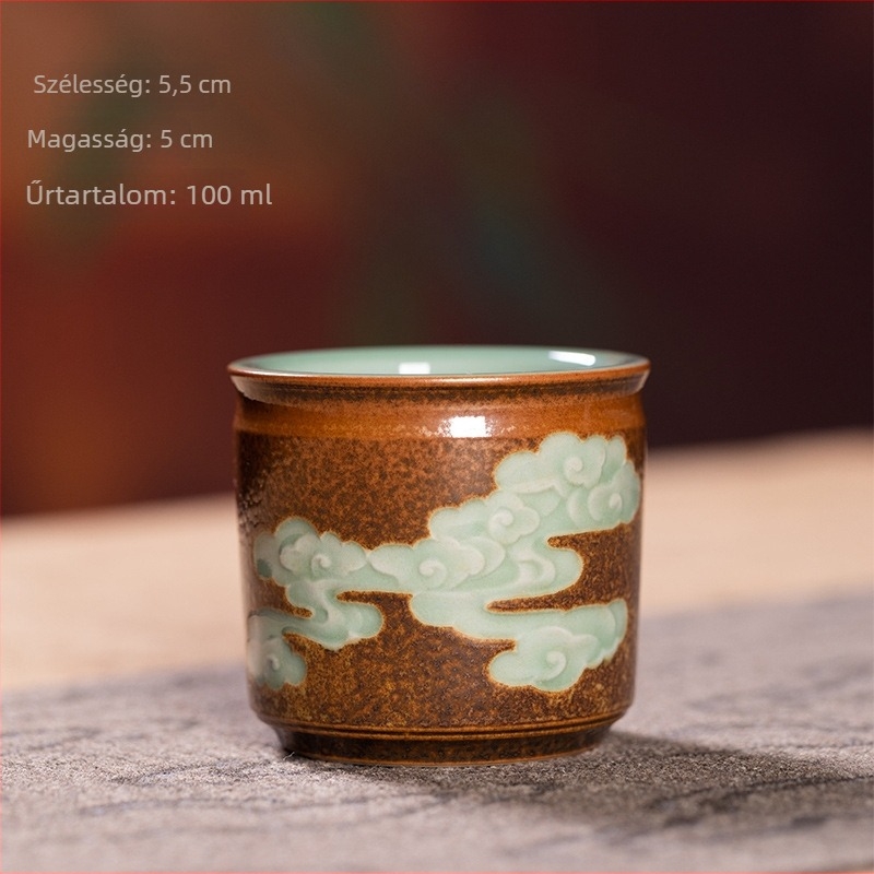 Longquan Celadon kézzel készített Kung Fu teáscsésze, kerámia, egyszemélyes, felhős motívummal és ujjgyűrűvel