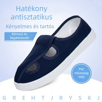 Uniszex PVC munkavédelmi cipő porvédő, kék-fehér, csúszásmentes és elektrosztatikus védelem, alacsony fazon