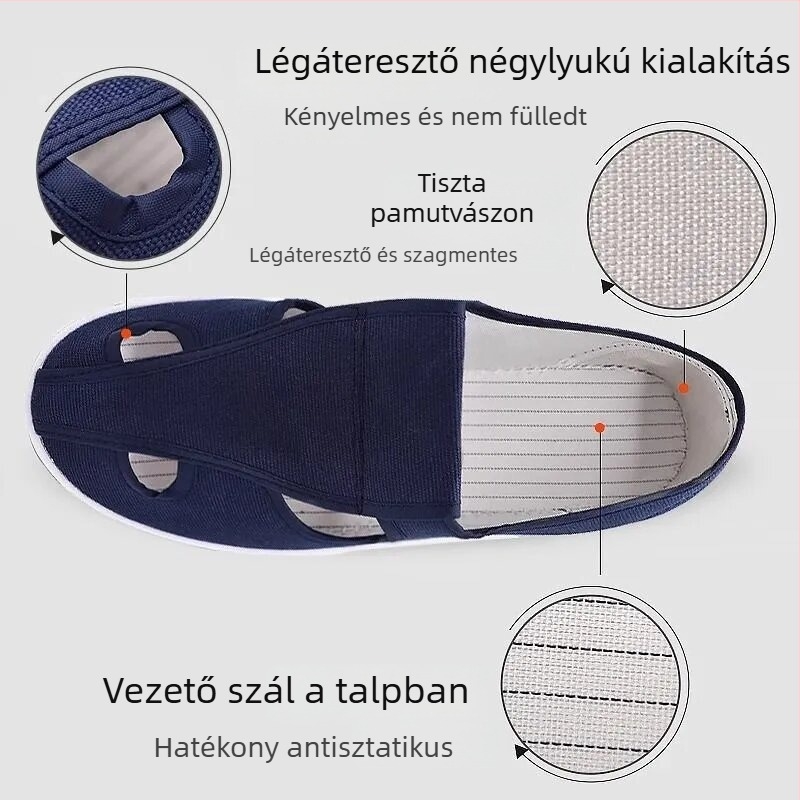 Uniszex PVC munkavédelmi cipő porvédő, kék-fehér, csúszásmentes és elektrosztatikus védelem, alacsony fazon