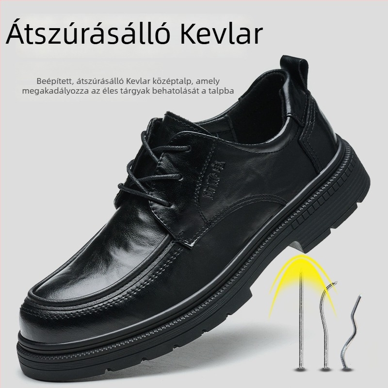 Férfiaknak szánt fekete antisztatikus bőrcipő Kevlar középtalppal, áthatolás elleni védelemmel, benzinkutak és olajtárolók számára.