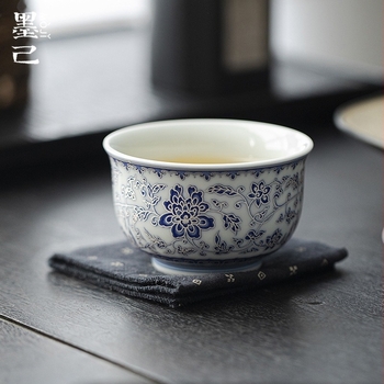 Moji kék-fehér porcelán teáscsésze ezüst mintával és összetett ágakkal — Kung Fu teáskészlet, nagy Pu'er teához