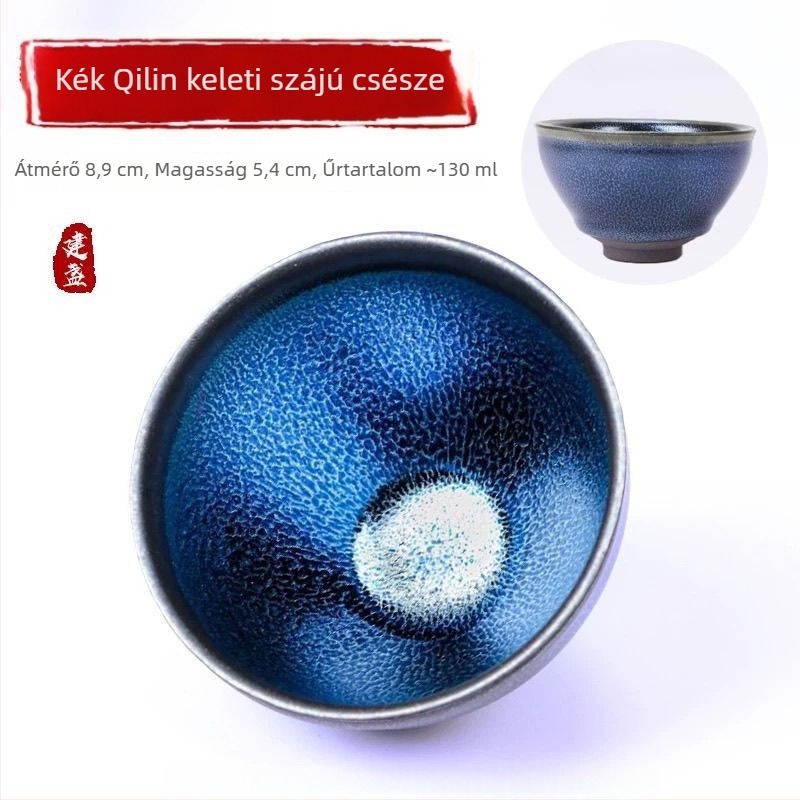 Háztartási teáscsésze, mestercsésze, Kung Fu teázókészlet, Tianmu kerámiás csésze kék színben – prémium ajándék apának