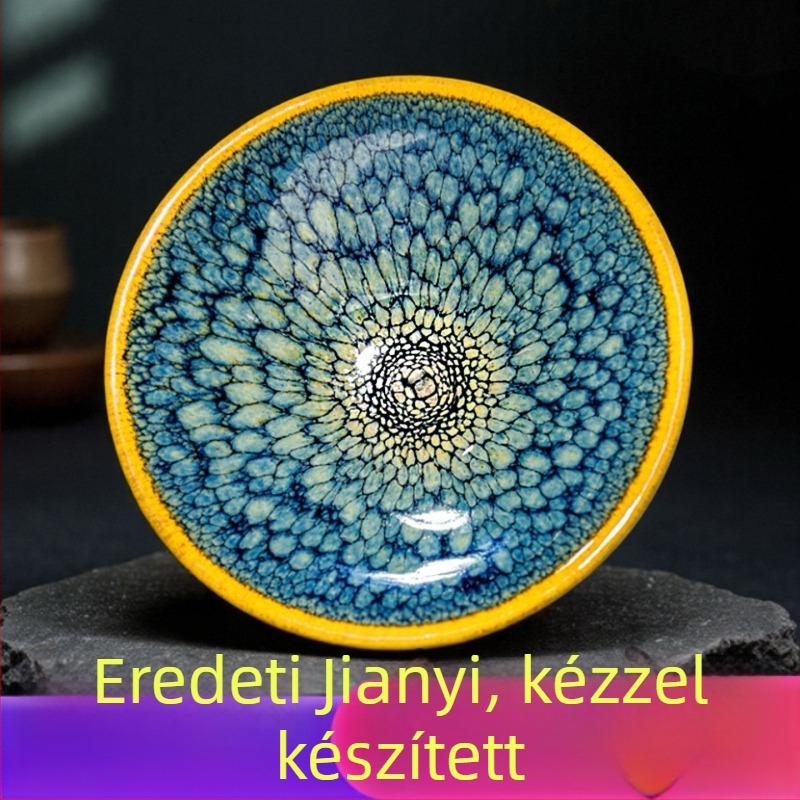 Jianyang Jianzhan Tiszta kézzel készült mesteri zöld partridge sapka alakú kerámia teáscsésze, eredeti ásványi mázzal, vas test