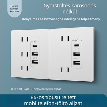 Type-C gyorstöltő dugalj panel éjjeliszekrényhez, USB 20W töltés Android és iPhone számára