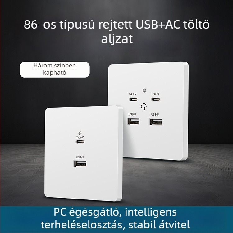 Type-C gyorstöltő dugalj panel éjjeliszekrényhez, USB 20W töltés Android és iPhone számára