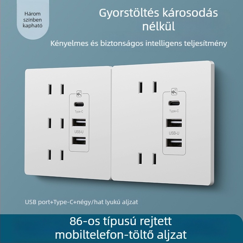 Type-C gyorstöltő dugalj panel éjjeliszekrényhez, USB 20W töltés Android és iPhone számára