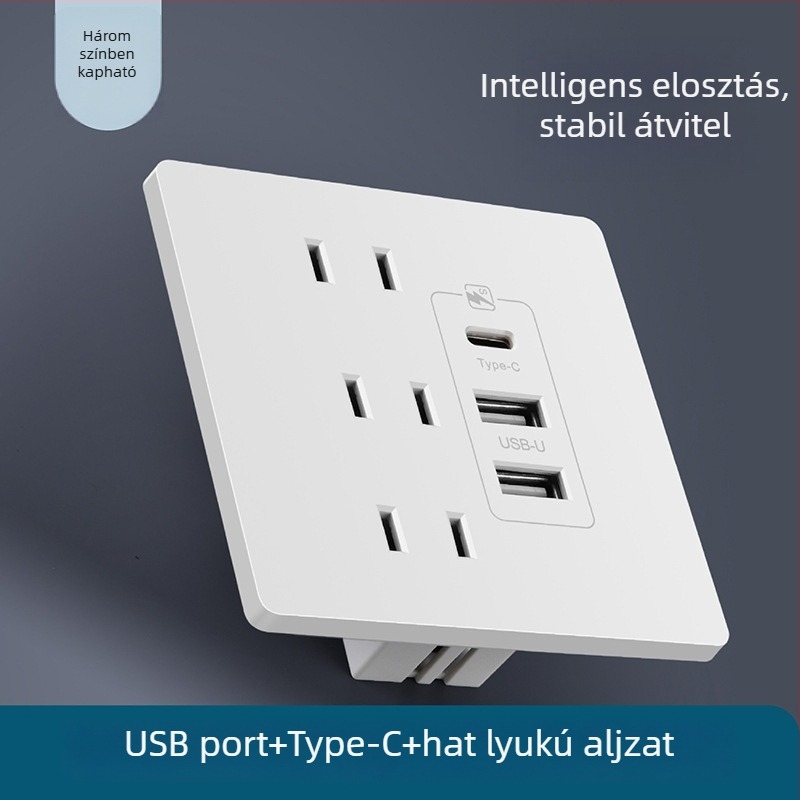 Type-C gyorstöltő dugalj panel éjjeliszekrényhez, USB 20W töltés Android és iPhone számára