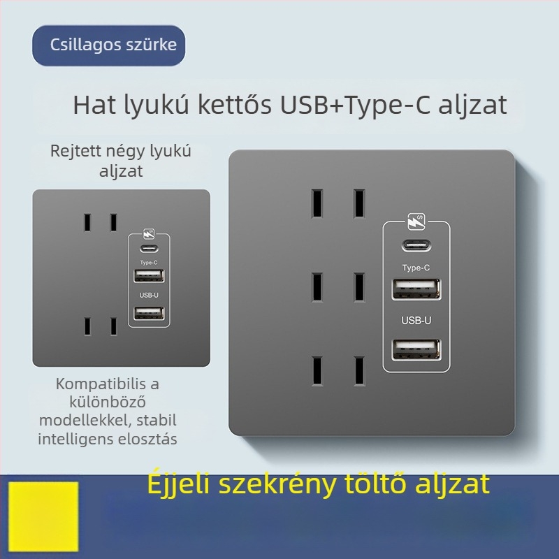 Type-C gyorstöltő dugalj panel éjjeliszekrényhez, USB 20W töltés Android és iPhone számára