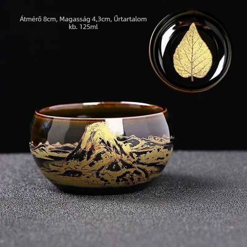 Kiln-üvegezett Tianmu Gongfu teáscsésze, kerámia, aranyleveles aromával, személyes kóstoláshoz