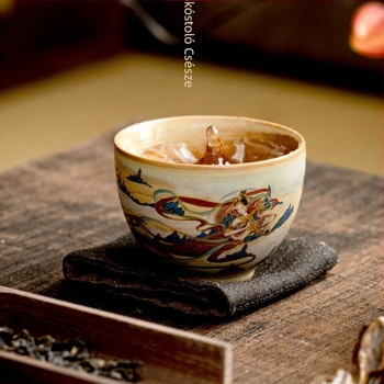 Dunhuang repülő apszarai porcelán teáscsésze Gongfu teaceremóniára, otthoni használatra