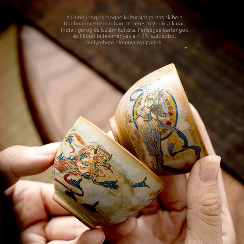 Dunhuang repülő apszarai porcelán teáscsésze Gongfu teaceremóniára, otthoni használatra