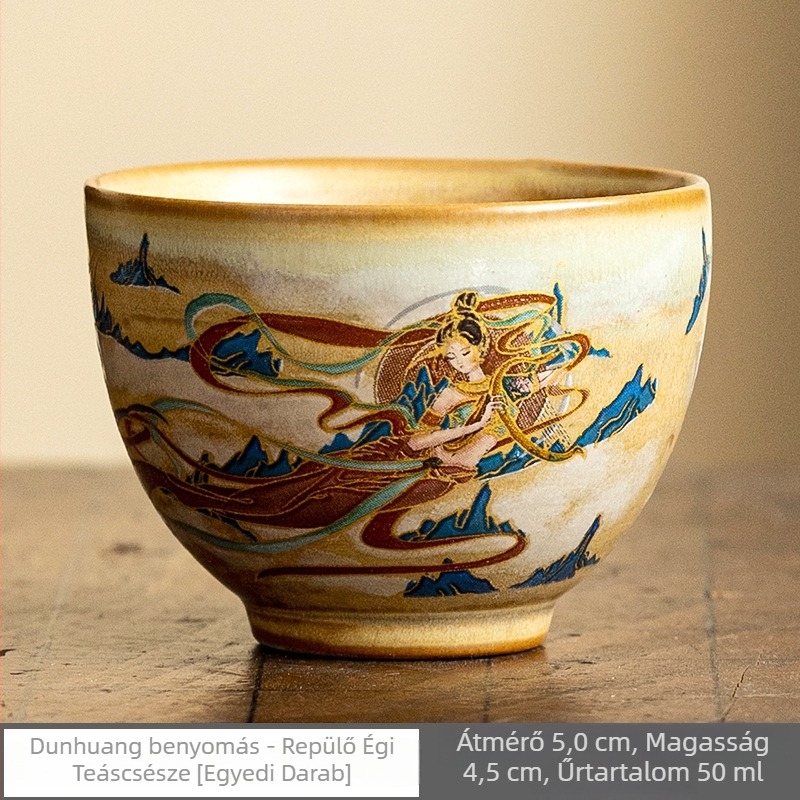 Dunhuang repülő apszarai porcelán teáscsésze Gongfu teaceremóniára, otthoni használatra