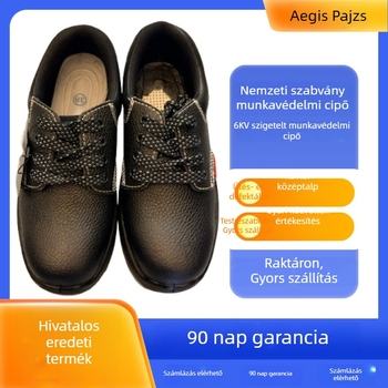 Kevlar anyagú szigetelt munkavédelmi cipő, nemzeti szabvány szerint, 6 kV, ütés- és átszúrásvédett, vízálló, csúszásmentes, hőálló, négy évszakos