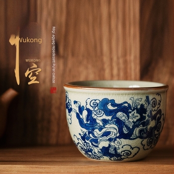 Dehua Chai Kiln kézzel festett kék-fehér Monkey King teáscsésze, prémium kóstoló
