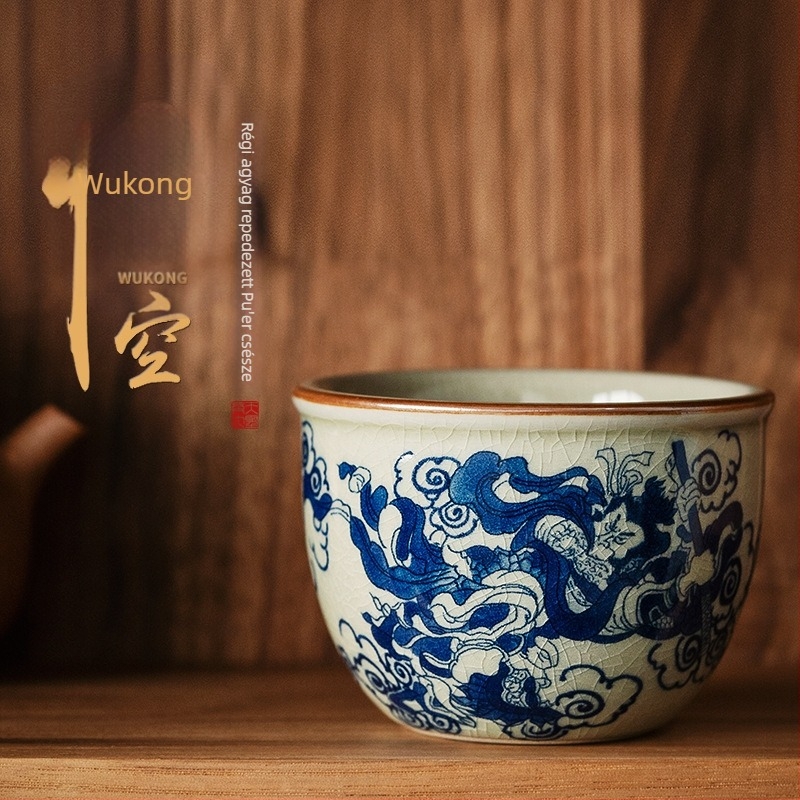 Dehua Chai Kiln kézzel festett kék-fehér Monkey King teáscsésze, prémium kóstoló