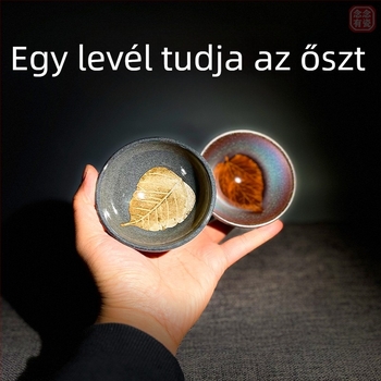 Modern levélmintás teás készlet páros csészékkel, ajándékdoboza – kerámia teáskészlet