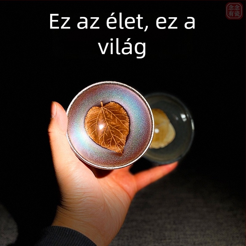 Modern levélmintás teás készlet páros csészékkel, ajándékdoboza – kerámia teáskészlet