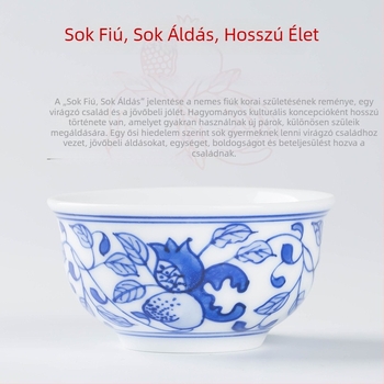 Kézzel festett porcelán teáscsésze kék-fehér mintával, kis méretű, otthoni használatra
