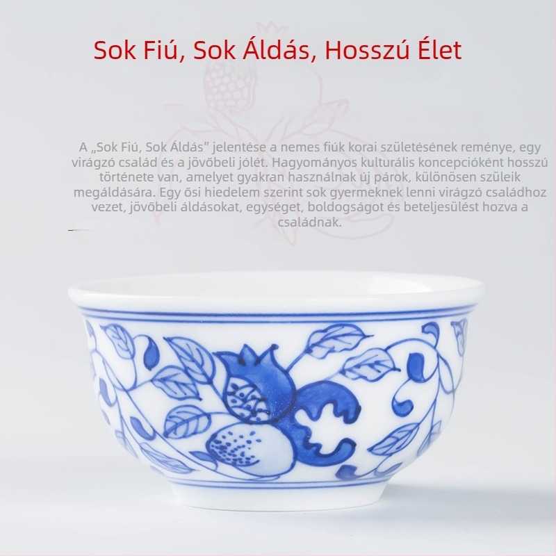 Kézzel festett porcelán teáscsésze kék-fehér mintával, kis méretű, otthoni használatra