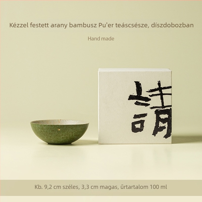 Kézzel festett porcelán teáscsésze arany bambusz motívummal Pu'er teához, nagy kapacitású teásedény