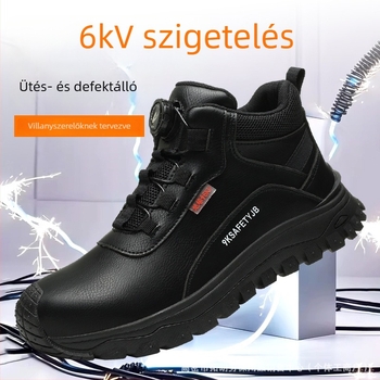 6 kV-os izolált munkavédelmi cipő műanyag orrvédővel, ütés- és átszúrásálló, kopásálló, csúszásmentes, könnyű és kényelmes.
