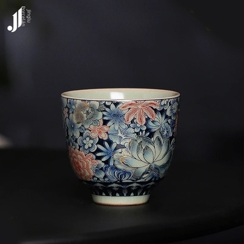 Kínai stílusú Ru kiln virágos teáscsésze repedezett mázzal, személyes használatra, kiváló minőségű porcelán