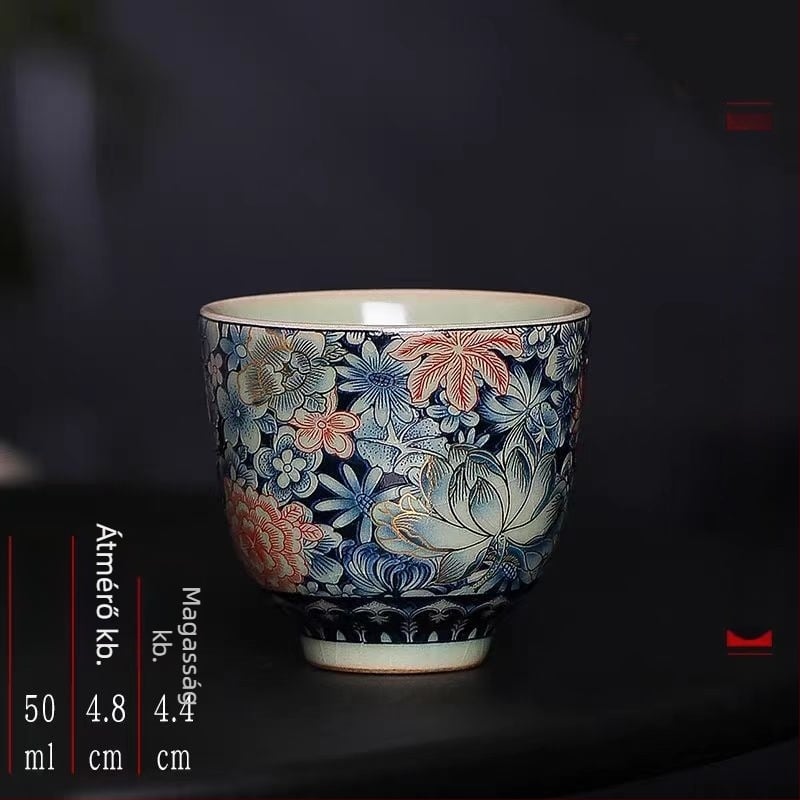 Kínai stílusú Ru kiln virágos teáscsésze repedezett mázzal, személyes használatra, kiváló minőségű porcelán