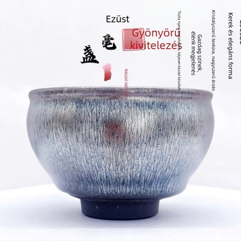 Nyúl-szőrös mázzal rendelkező Jianzhan teáscsésze készlet vas testtel — főcsésze, nagycsésze és különálló csésze
