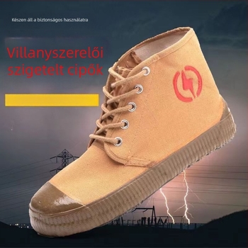 5kV-szigetelt cipők villanyszerelőknek, magas szárú gumírozott vászon, lélegző sárga munkavédelmi cipő