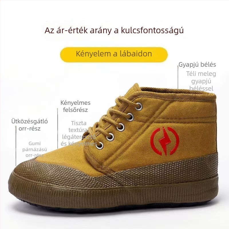 5kV-szigetelt cipők villanyszerelőknek, magas szárú gumírozott vászon, lélegző sárga munkavédelmi cipő