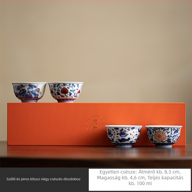 Yongle kézzel készített antik kék‑fehér teáscsésze készlet porcelánból, lótuszágak mintával