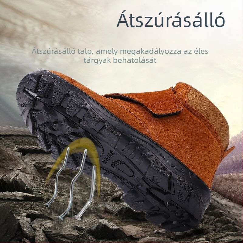 Magas szárú velúr biztonsági cipő acélorrú orral, ütésálló és perforációálló, légáteresztő, szagtalan, minden évszakban ideális építésre és hegesztésre
