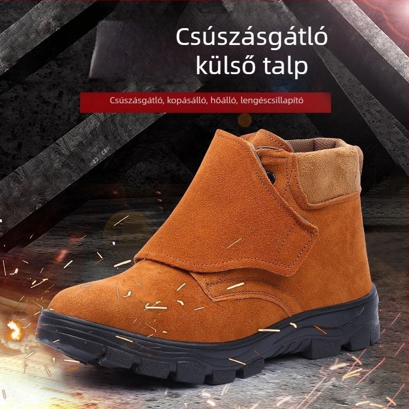 Magas szárú velúr biztonsági cipő acélorrú orral, ütésálló és perforációálló, légáteresztő, szagtalan, minden évszakban ideális építésre és hegesztésre