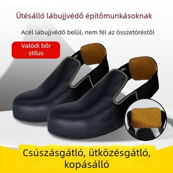 Marhabőrből készült vízálló cipővédő, acélorrvédővel, ütés- és perforáció elleni védelemmel, látogatók számára építkezéseken