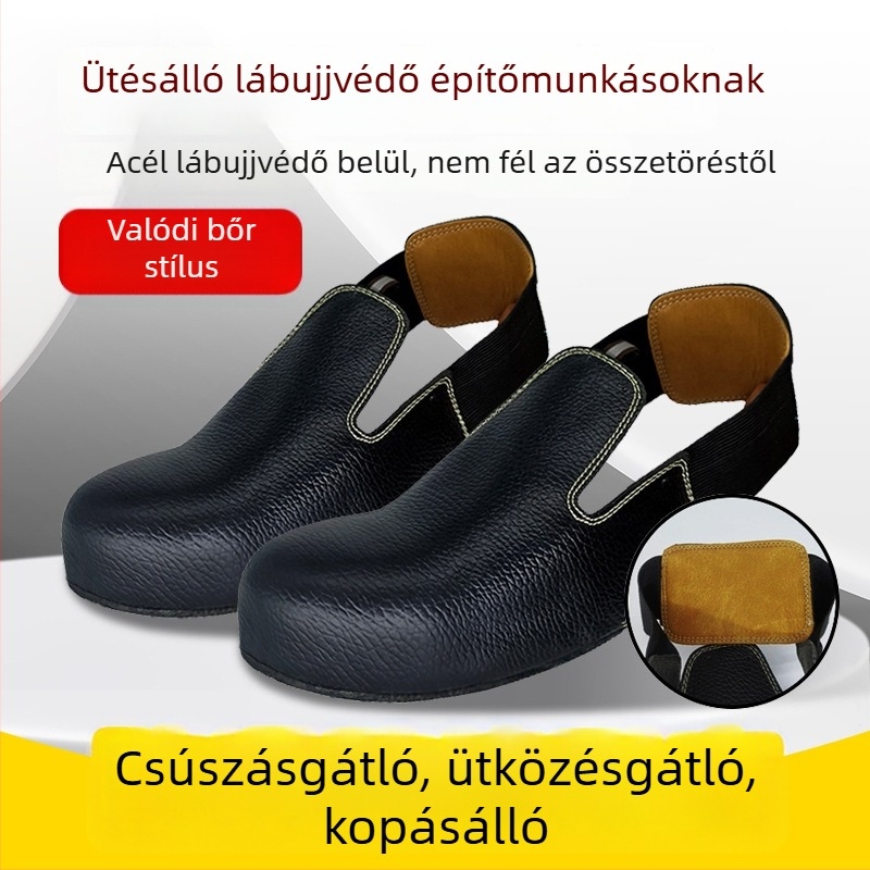 Marhabőrből készült vízálló cipővédő, acélorrvédővel, ütés- és perforáció elleni védelemmel, látogatók számára építkezéseken